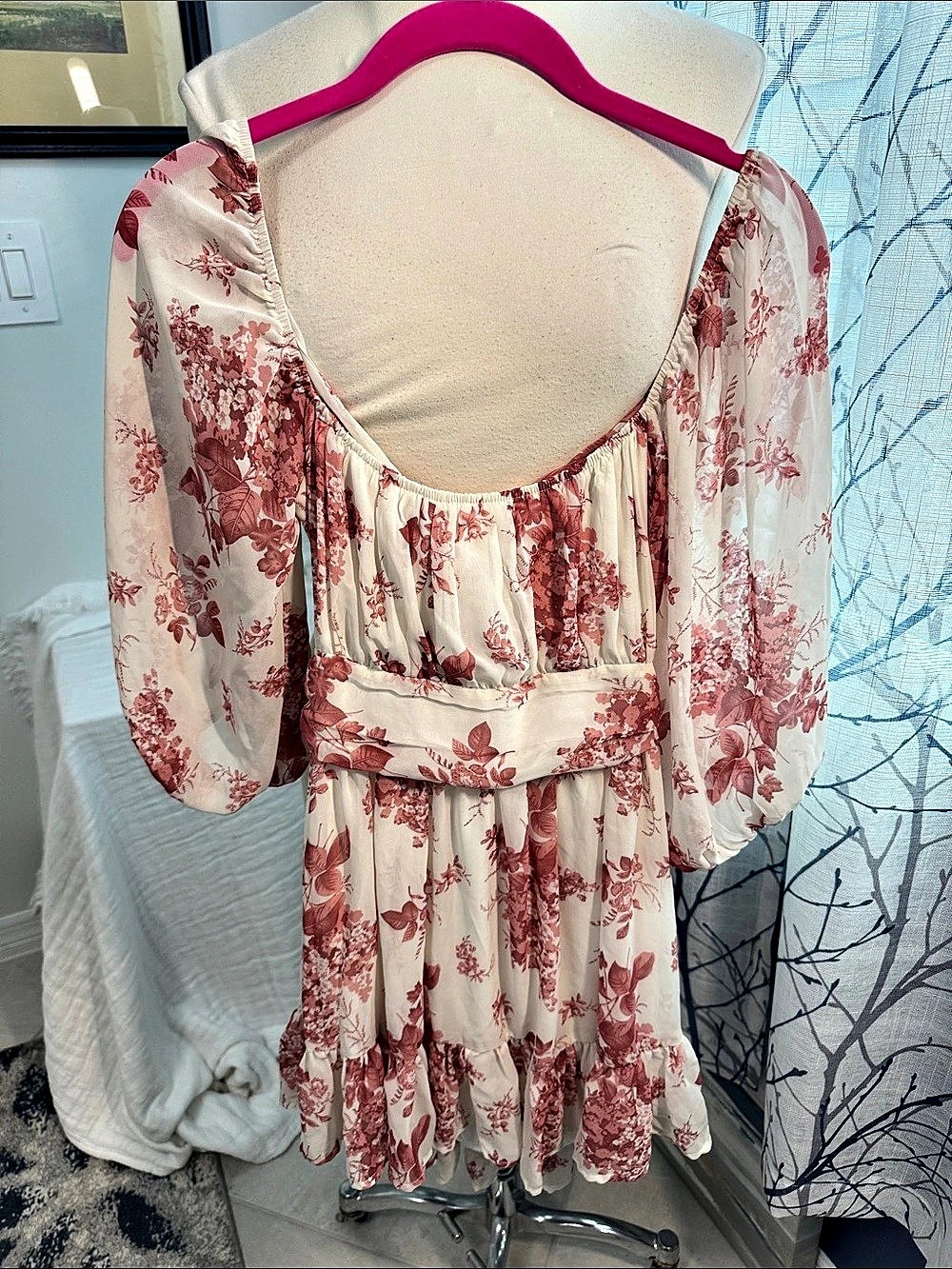 Windsor  Floral Mini Dress in Pink & Cream Size XS